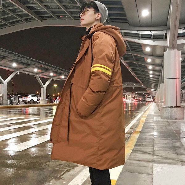 

2018 winter korean edition new lovers long even hat cotton-padded clothes stripe loose large size casual thickened coat, Black