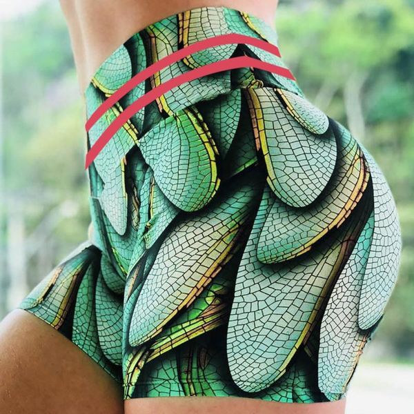 

seamless tummy control push up sports shorts workout women's 3d printed quick-dry skinny yoga shorts stretch high waist, White;red