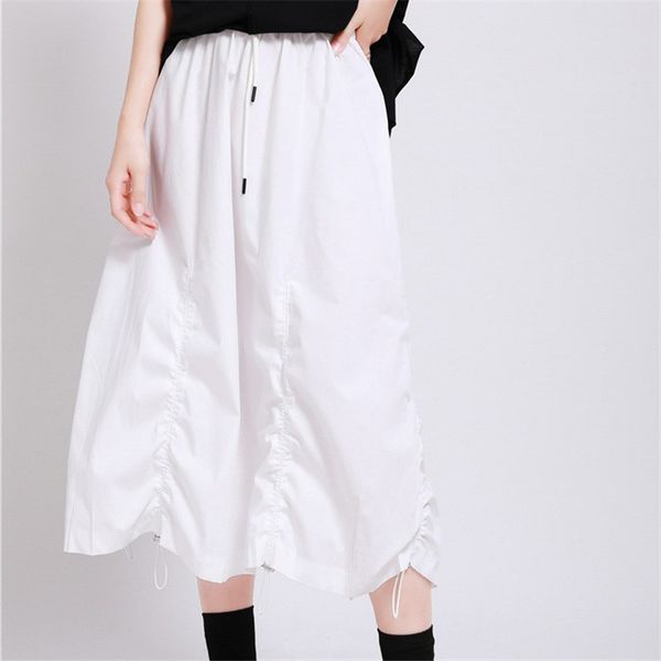 

drawstring pleated women's a-line skirt 2020 summer autumn wrinkled irregular skirts casual female fashion elastic waist, Black