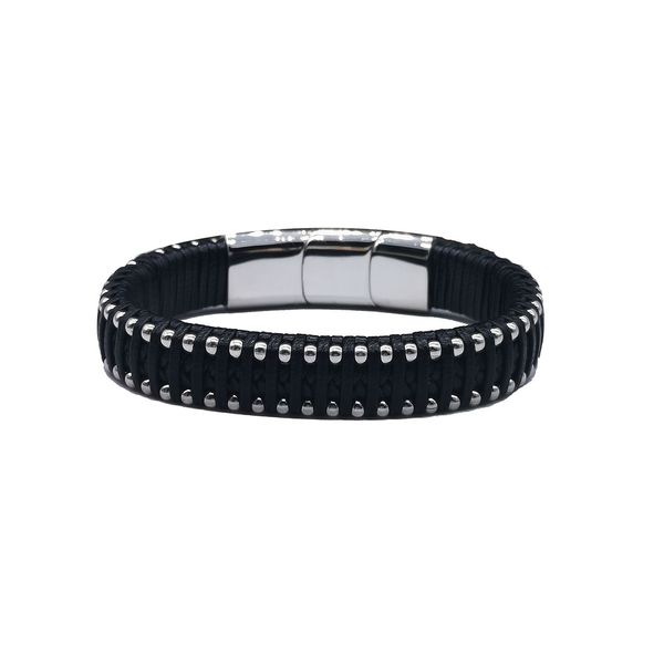 

leather bracelet new fashion design black braid strong magne tstainless steel clasp men black brown european american, Golden;silver