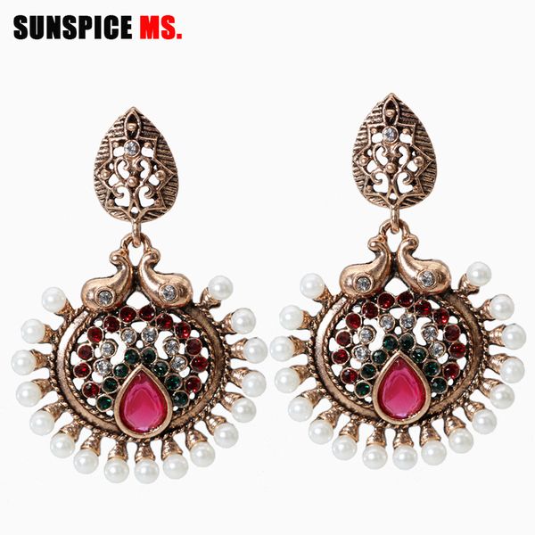 

sunspice ms retro gold color indian bead earring for women ethnic wedding jewelry traditional egyptian vintage dangle earrings, Silver