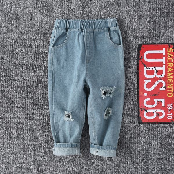 

nujh1 autumn 2020 boy's jeans tight waist big boy's personality leggings panty jeans children's pants solid color small feet, Blue