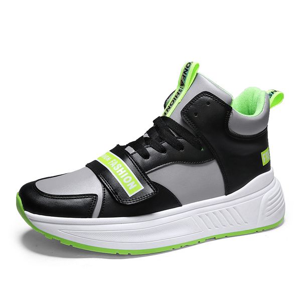 

men's leather sports shoes 2019 autumn winter casual sneakers thick sole breathable lace-up male trainers fashion man footwear, Black