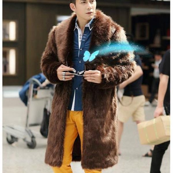 

leopard men faux fur coats 2020 mens long-sleeved outwear winter warm jackets plus size luxury retro men long coats m755, Black