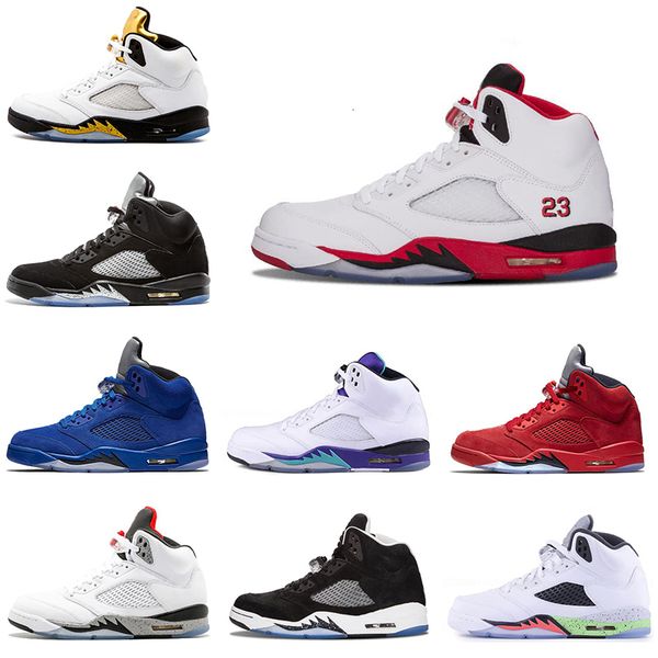 

wholesale 5s mens basketball shoes cdp black grape blue suede fire red flight suit men trainers sneaker 5 sports shoe size 8-13
