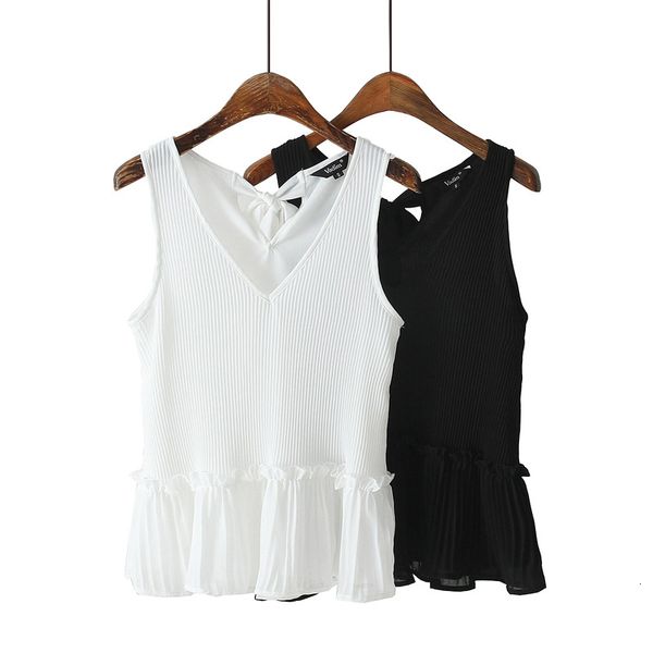 

womens blouses woman women black white v neck blouse chiffon pleated sleeveless casual sweet solid chic summer blusas wa197