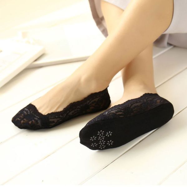 

new arrival women cotton lace socks antiskid invisible liner no show net invisible fishnet, Black;white