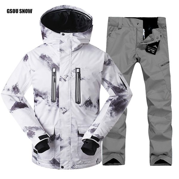 

gsou snow 2018 guarantee authentic male ski suits jacket+pants men's water proof thermal cottom- padded snowboard