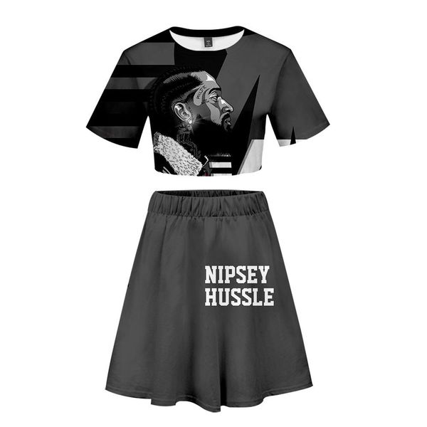 

рэпер nipsey hussle женщины платье 3d цифровой печати 2pcs наборы лето повседневные костюмы мода одежда, White