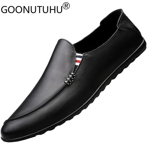 

2020 style fashion men's shoes casual genuine leather loafers male classic white or black slip on shoe man driving shoes for men