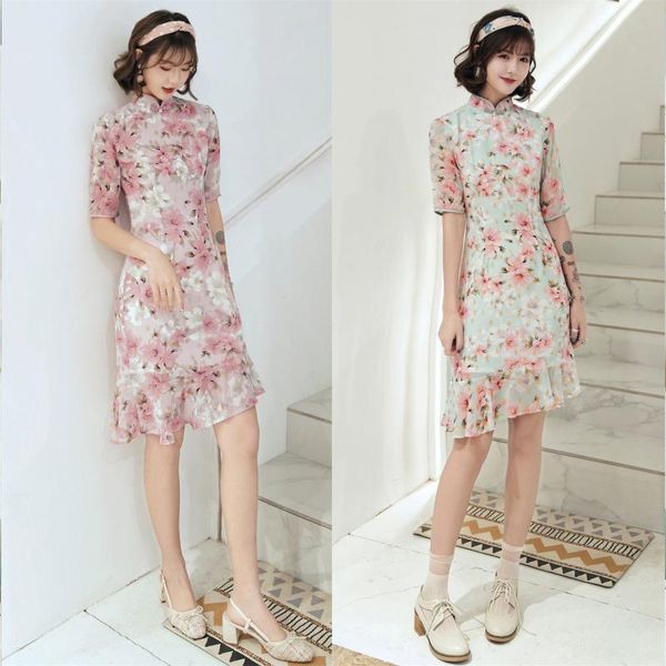 

сатин cheongsam элегантный daily vintage печати современный креативный дизайн cheongsam молодая девушка мода лето платье qipao, Red