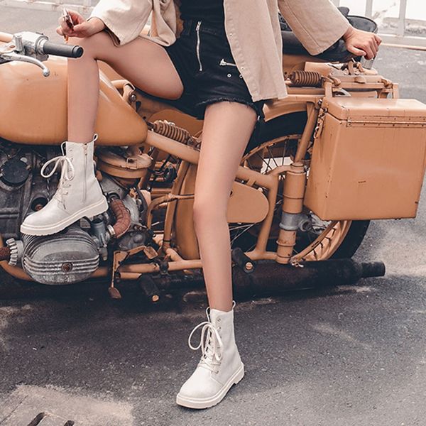 

women shoes boots shoes boots zipper motorcycle lace up causal cool skateboarding shoe flat with solid color boot, Black