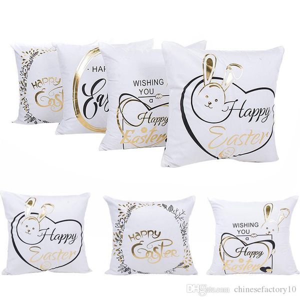 

happy easter shining bronzing pillow case bunny rabbit design square cotton pillowcase sofa car cushion covers festival home decorations