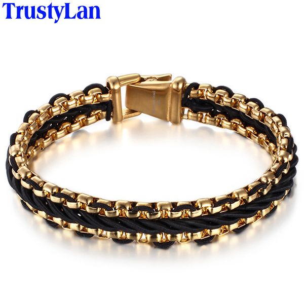 

trustylan gold color stainless steel bracelet men 12mm wide mens wrap bracelets male friend jewelry armband wristband new, Golden;silver