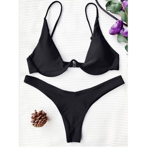 

2020 new women's swimwear fashion explosions gathered underwire swimwear split solid color bikini ladies bikini size s-l-2