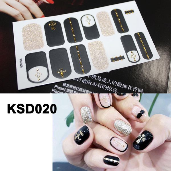 

14 pcs/sheet bronzing shiny full nail stickers 3d diy nail art decoration, Black