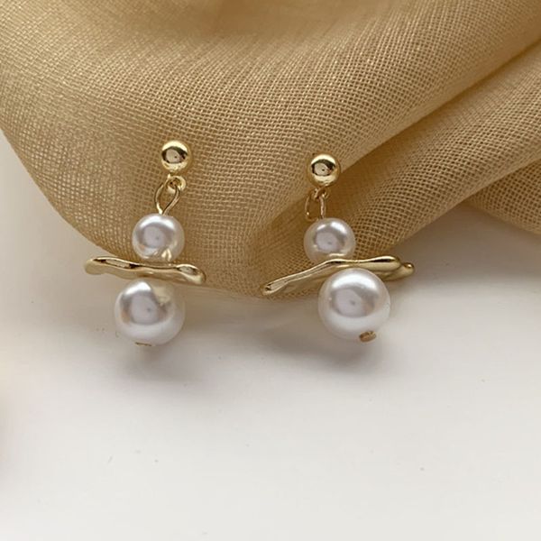

new arrival sweet gold bar double asymmetry imitation pearl dangle drop earrings women korean style fashion jewelry girl gifts, Silver