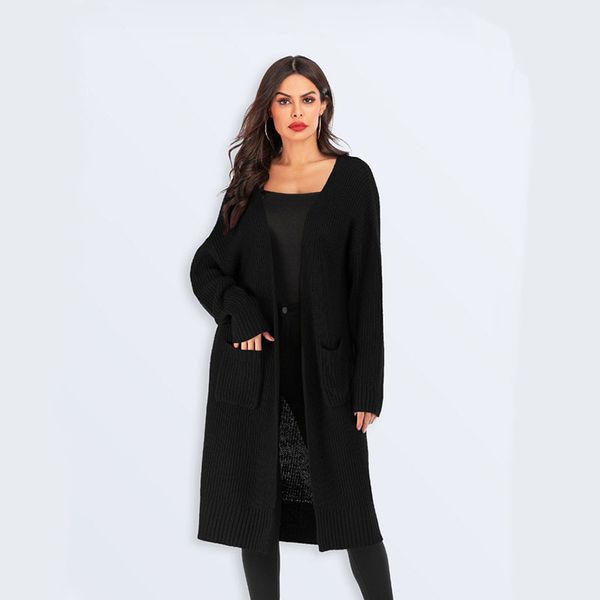 

new fashion autumn sweater womens solid color long sleeve sweater casual cardigan coat pocket loose cardigan 2019 lady top, Black