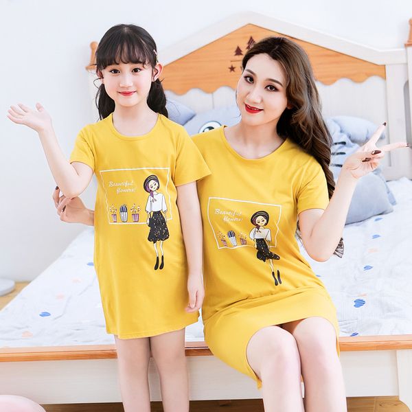 

thin summer skirts for parents and children, mother and daughter skirts for girls, short-sleeved night skirts for children, Blue