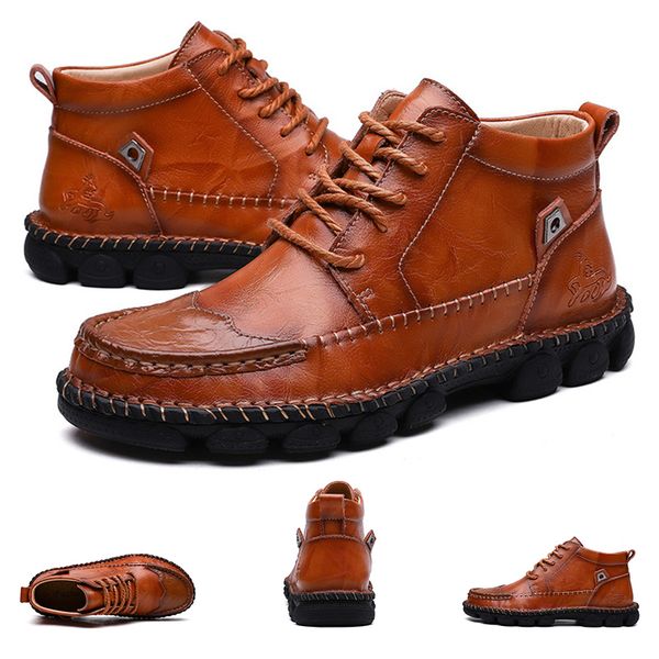 

2020 whole sale autumn and winter high men leather cotton shoes black brown winter keep warm cotton boots size 40-47 ing