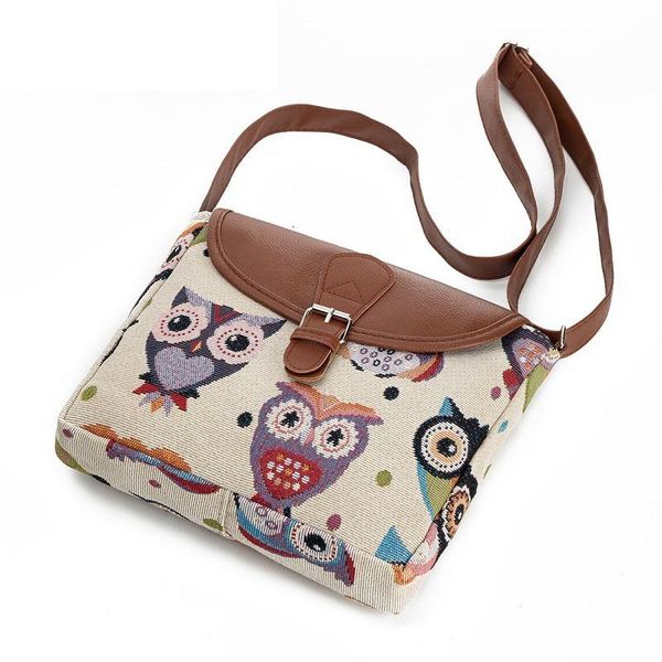 

good quality casual cartoon owl printed messenger bag women canvas design owl shoulder crossbody bag female small lady flap bag