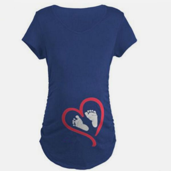 

women maternity short sleeve cartoon print t-shirt pregnancy clothes footprint high pregnant schwanger bluse funny tee s-3xl, White