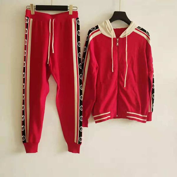 

women & men brand tracksuits luxury letter men designer knitted suits fashion hooded jacket + pants sets women zipper clothes size s-l-lc1, White