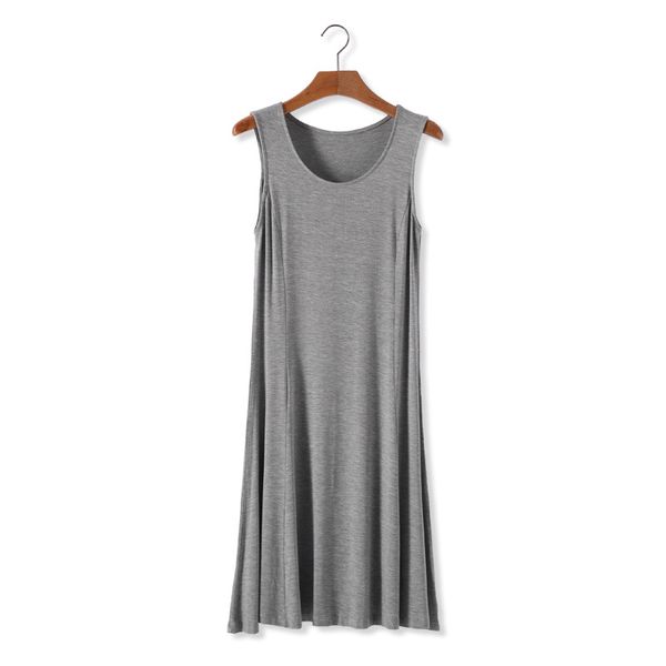 

women dress ladies a-line nightdress loose loungewear solid casual sleeveless sundress, Black;gray