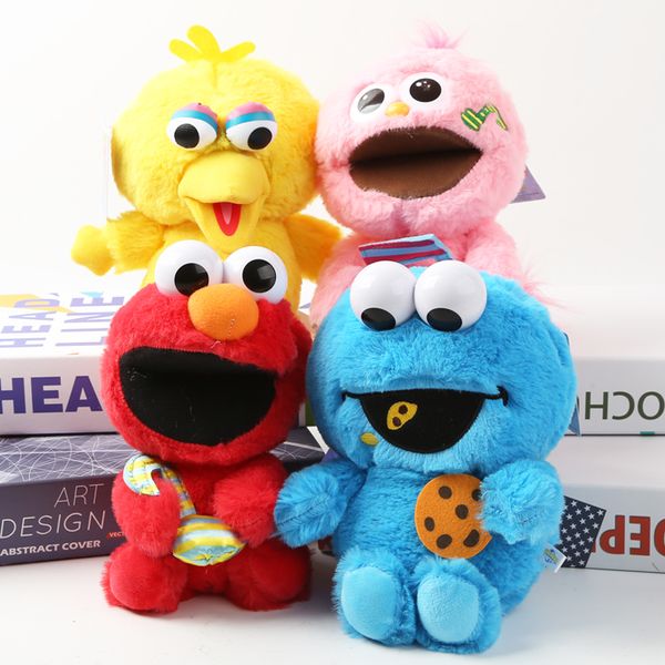 

18cm sesame street elmo/big bird /cookie monster /moppy stuffed plush toy doll with plastic eyes for children birthday gifts y200703