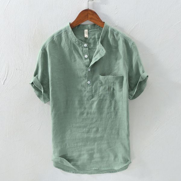 

men's casual shirts pure linen men pullover short sleeve mandarin collars man summer fashion 100% flax blouse male shirt ts-409, White;black