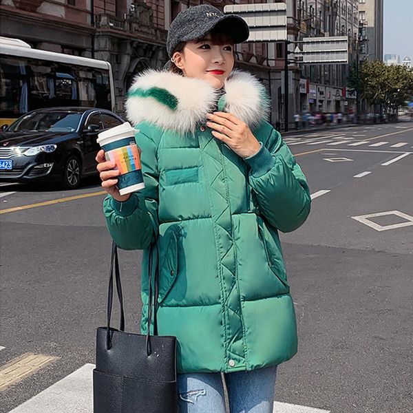 

fur hooded plus size winter cotton down coats women korean solid zipper parkas streetwear female thicken warm jackets coats new, Black