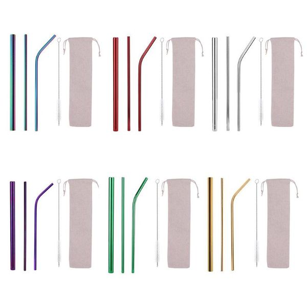 

5pcs/set stainless steel reusable bar drinking straws cleaning brush kit