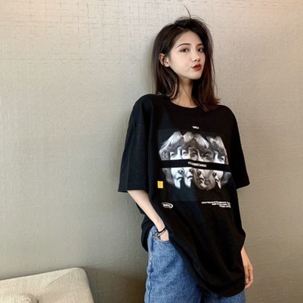 

black short-sleeved women loose and mournful women's new summer wind net red old sense girl t-shirt