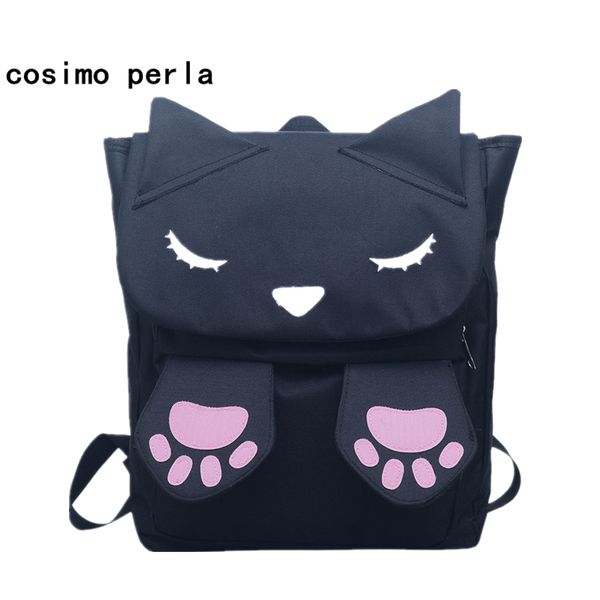 

korean cute cat nylon backpack cartoon embroidery backpacks for teenage girls school bag fashion black preppy rucksack mochilas