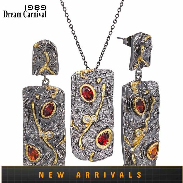 

dreamcarnival1989 new arrive long pendant necklace earrings set women black gold vintage red water drop zircon jewelry ep3989s2, Silver