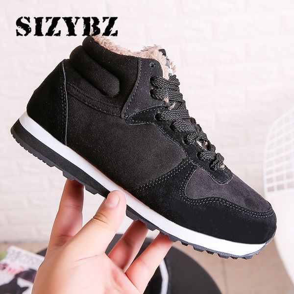 

women boots winter comfortable warm snow boots women 2019 winter sneakers solid plush shoes mujer botas large size, Black