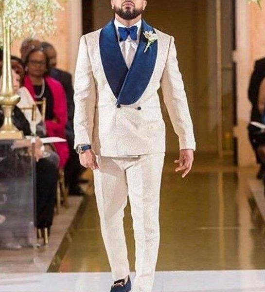 

new popular double-breasted ivory paisley wedding men suits shawl lapel two pieces business groom tuxedos (jacket+pants+tie, White;black