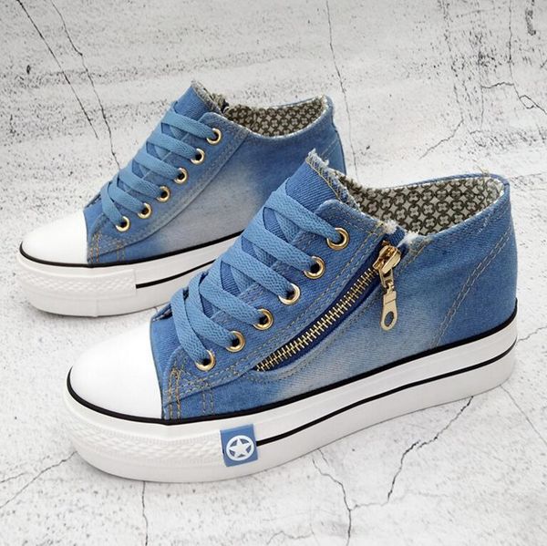 

fashion women sneakers denim casual shoes female summer canvas shoes trainers lace up ladies basket femme stars tenis feminino, Black