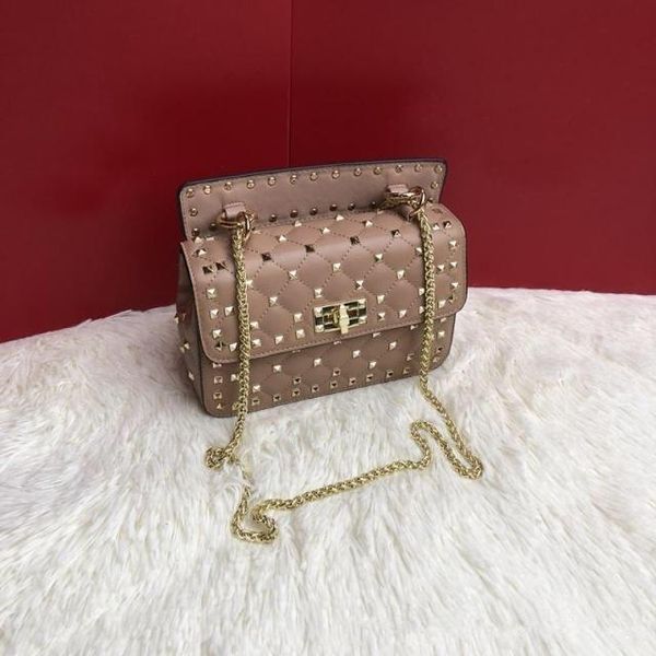 

new leather gird rivet handbag ladies shoulder bag genuine leather chain bag fashion crossbody bags wallet handbag 20cm