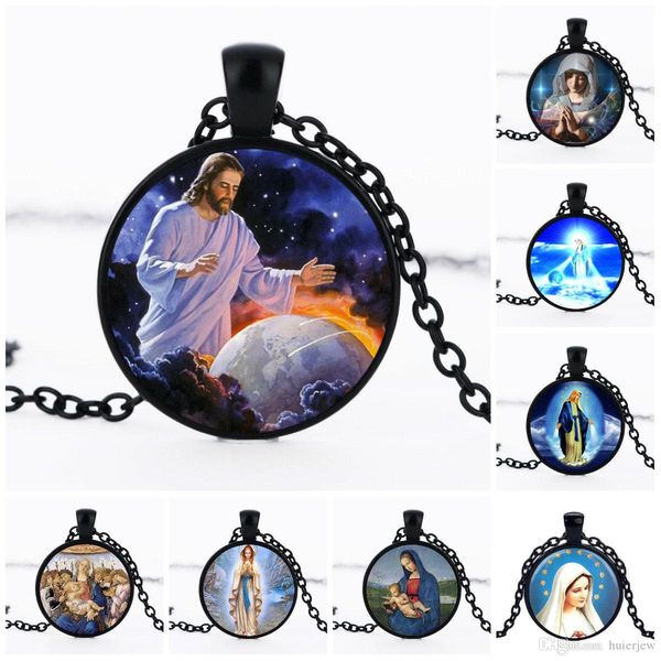 

statement necklaces virgin mary pendant pure necklace christian stainless steel jewelry black vintage religious jesus chains necklaces, Silver