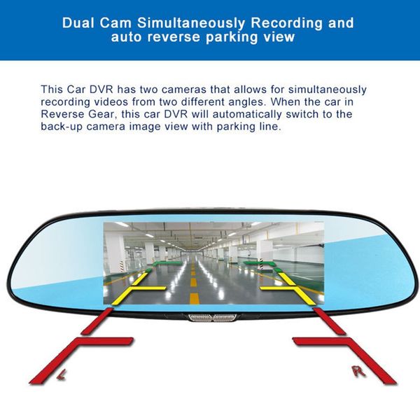 

h10 car dvr 3g rearview mirror video recorder 7 inch touch screen 1080 fhd dual camera bluetooth hand-fm transmission