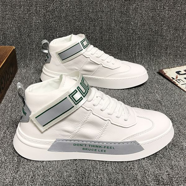 

shoes man white high-casual shoes fashion trend trainer flat sneakers men pu leather walking basket homme, Black