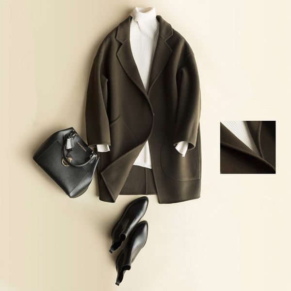 

women's wool & blends casaco feminino 4040 casual autumn winter jacket women coat female double-side cashmere coats manteau femme cs370, Black