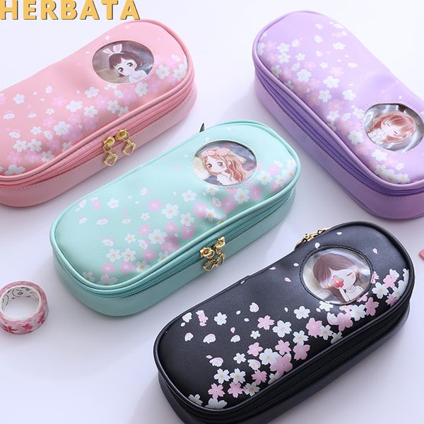 

cute flower fairy pencil case korean creative pu leather pencil bag storage organizer school supply stationery estuches cl-19172