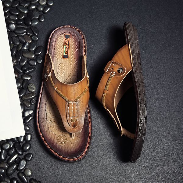 

summer beach flip-flops men's fashionable breathable simple men's slippers men shoes, Black