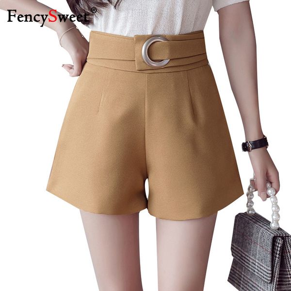 

fencysweet wide leg shorts women high waist slim short pants 2019 spring summer zipper korean solid ol career shorts plus size, White;black