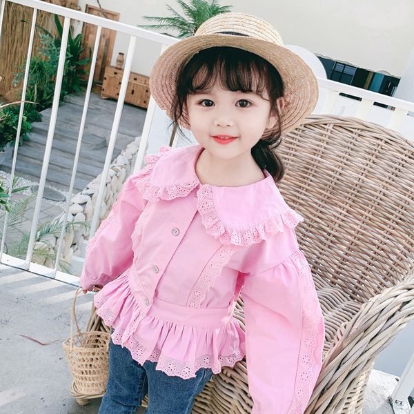 

small children's lace jackets for girl pure color slim coat fashion toddler baby long sleeve lapel casual outerwear kids jackets, Blue;gray