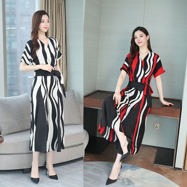 

office lady pullover two piece set and pants o-neck regular costumes for women pastel striped women's summer suit, White