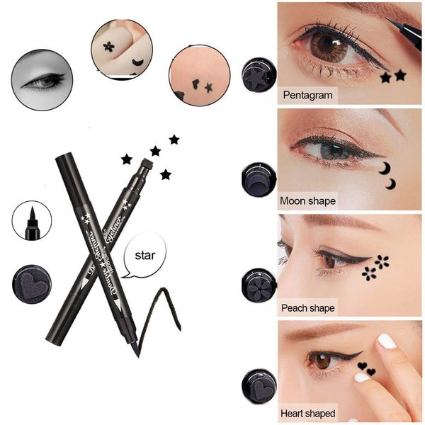 

cute double head black liquid eyelinerstar heart plum blossom triangle stamps makeup tool long-lasting eyeliner pencil tslm2