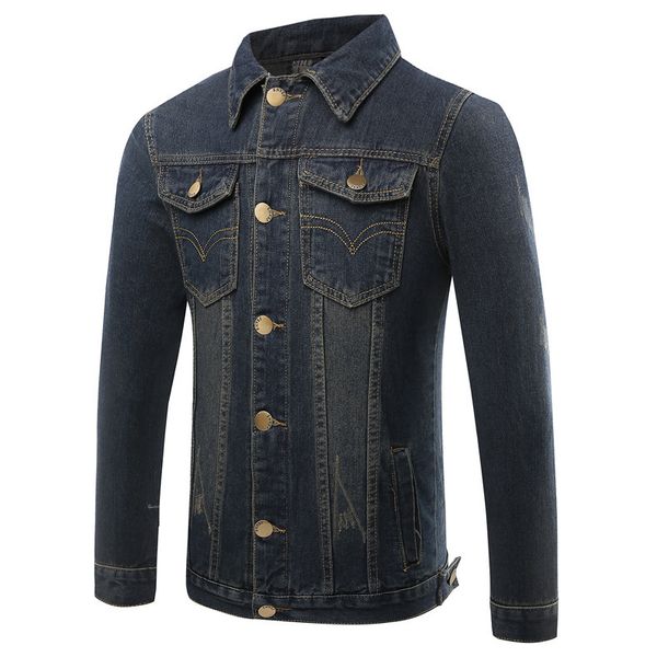 

mens pocket button denim jackets man spring autumn patchwork lapel neck long sleeve fashion coats men high street casual outwears, Black;brown